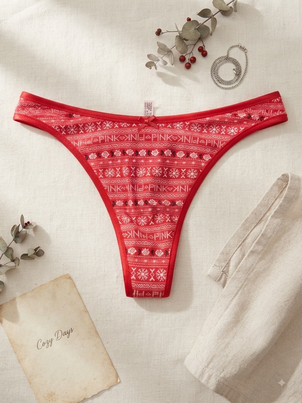 Victoria's Secret PINK Red Fair Isle Thong
